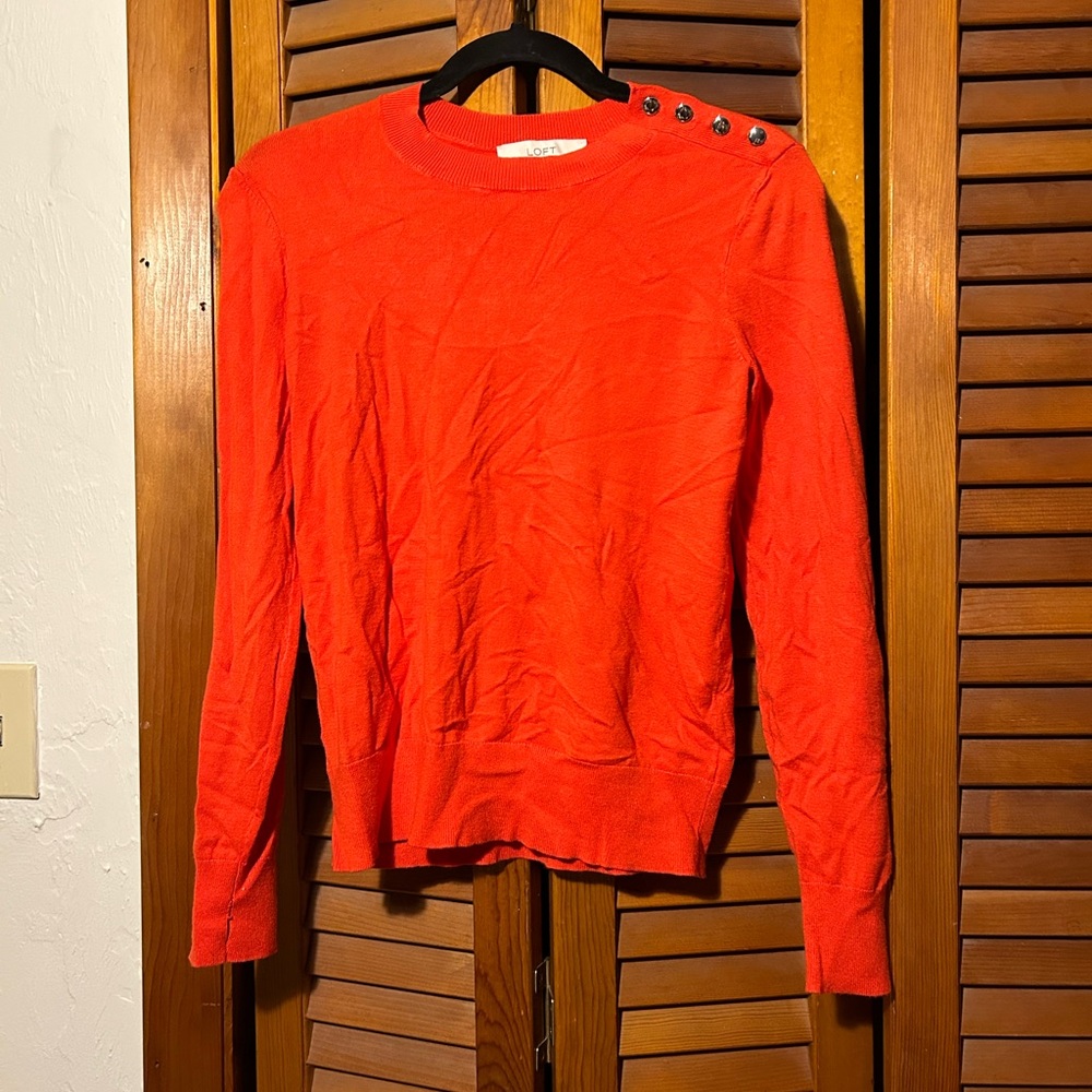 Red sweater from The Loft, with shoulder button detailing